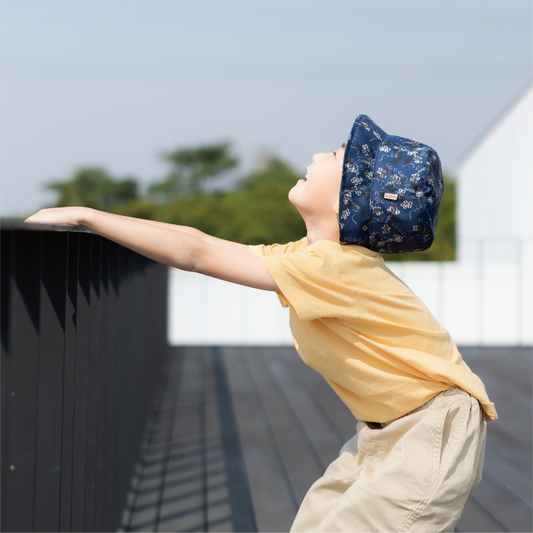 大人+小孩可收納雙面戴漁夫帽-熊豹深藍
