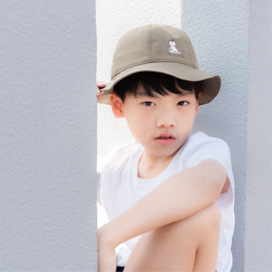 可收納六片式兒童桶帽-草鴞卡其
