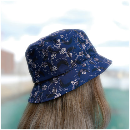 大人款-可收納雙面戴漁夫帽-熊豹深藍