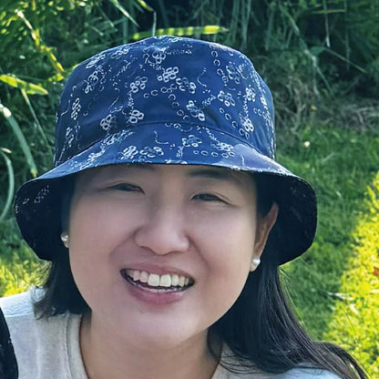 大人款-可收納雙面戴漁夫帽-熊豹深藍